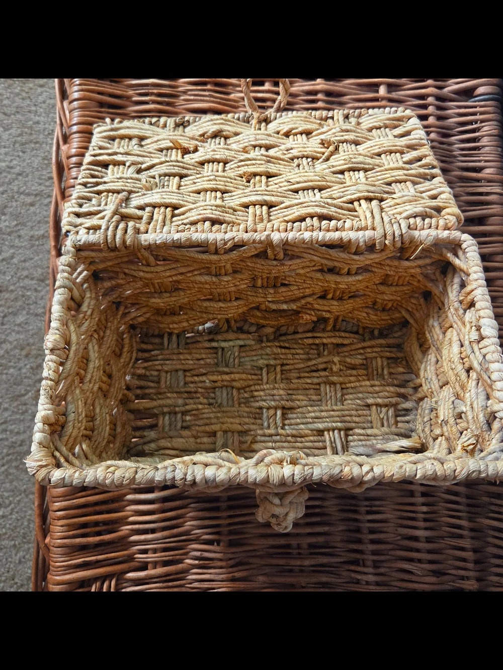 Vintage Rattan Sewing Storage Basket
